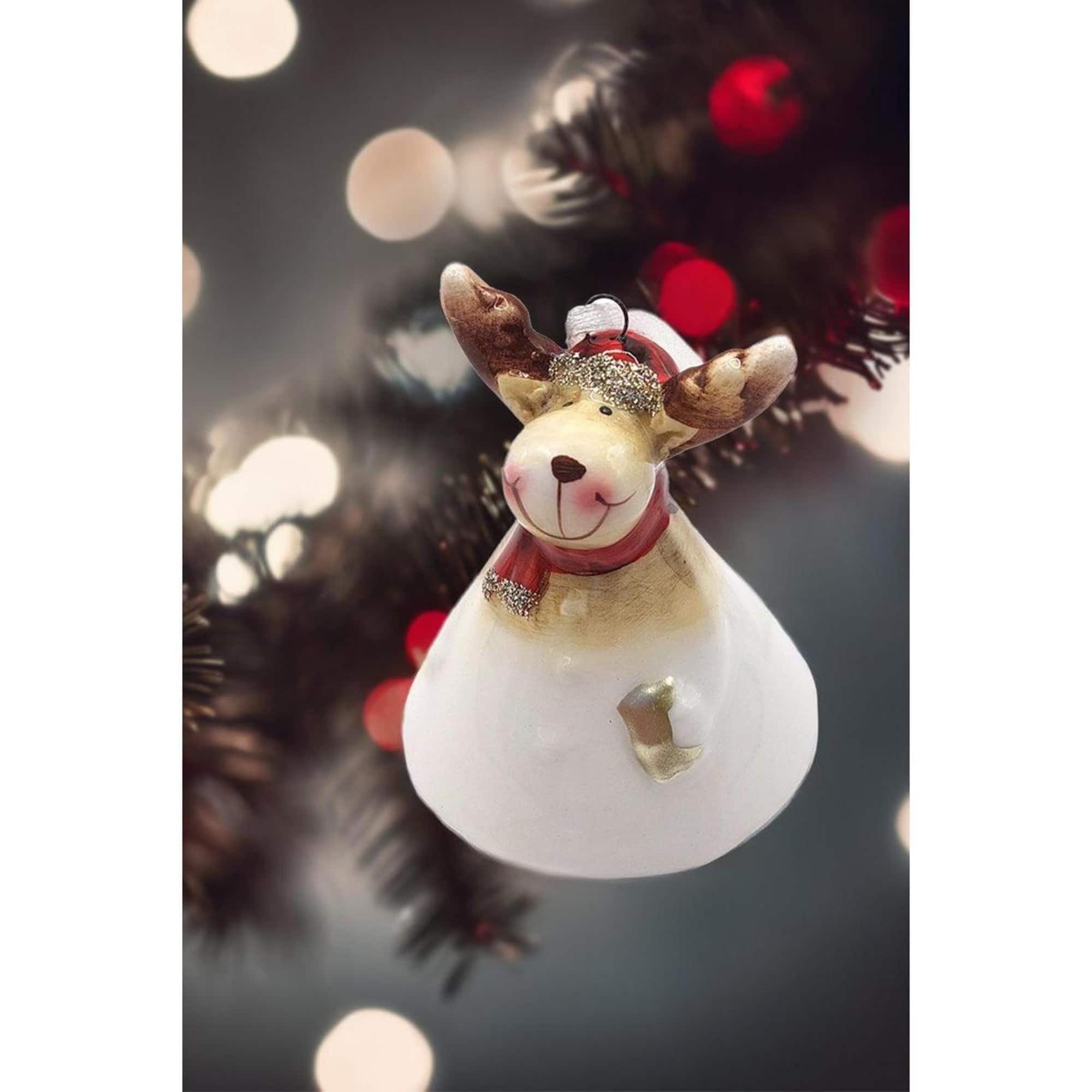 Wizardi 12" Reindeer Bell Christmas Ceramic Ornament